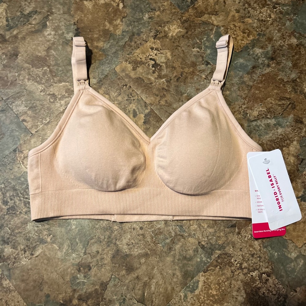 Ingrid & Isabel Seamless Nursing & Pumping Bra Womens Size Small Beige Wireless